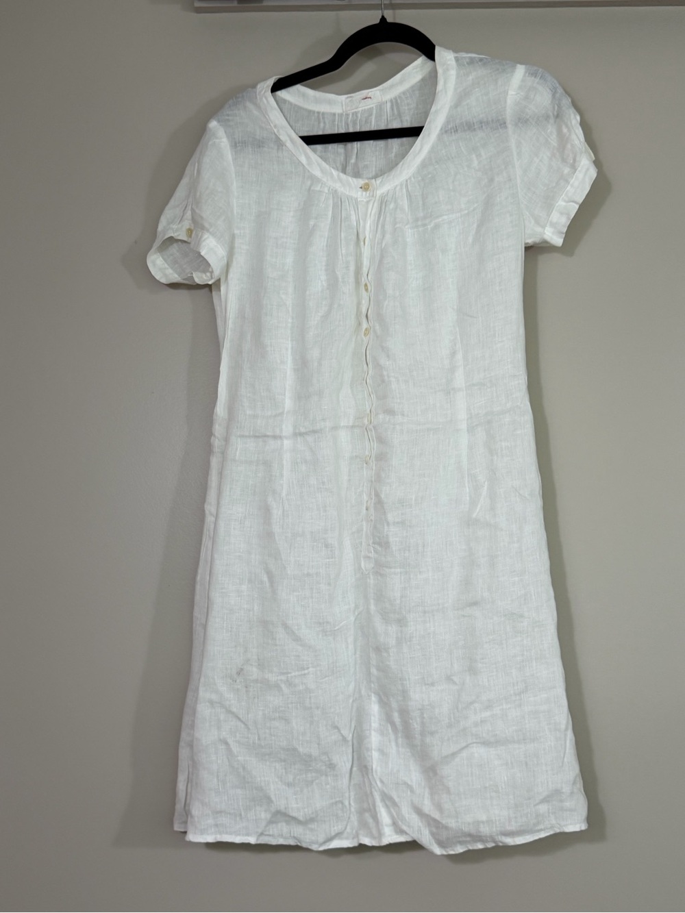 CP SHADES - White 100% Linen Short-Sleeve Button Front Dress, sz S